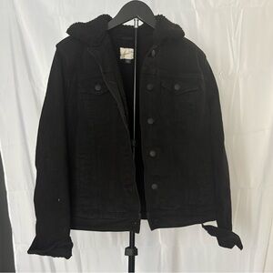 Black Denim Fleece Lined Jacket